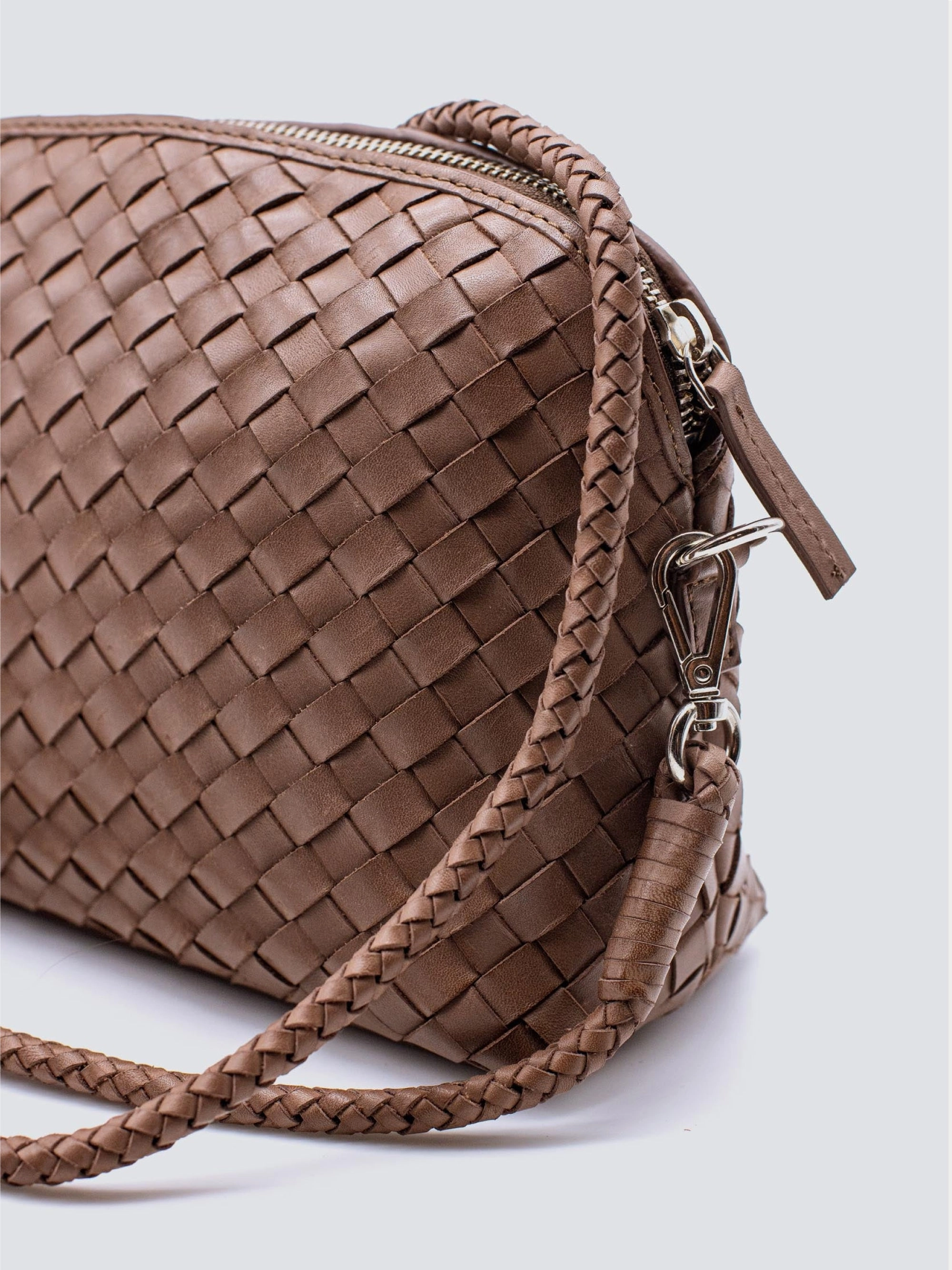 Brown Fellini Chunky Woven Leather Shoulder Bag