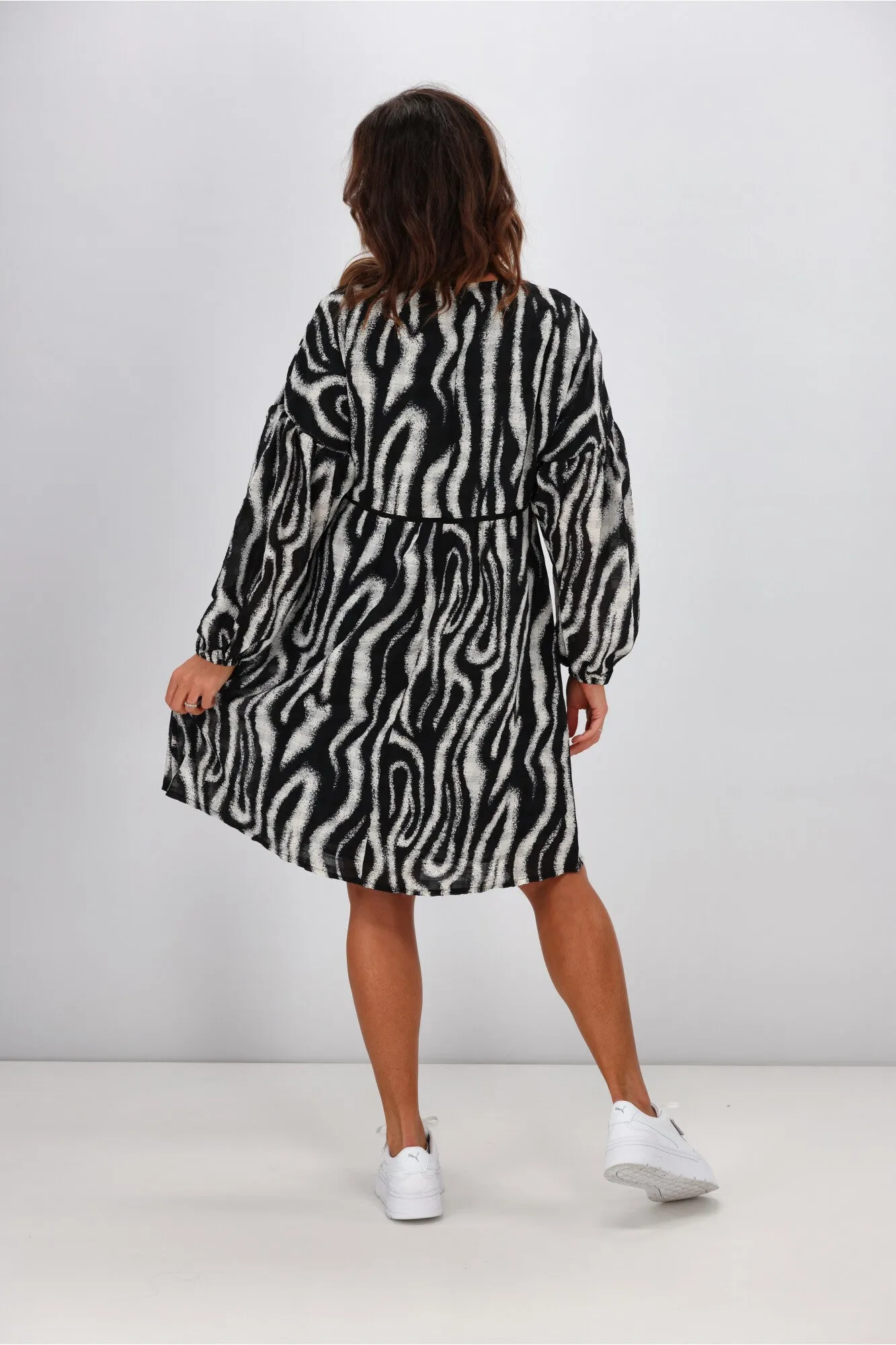 Gloss by Shine On Nerida Empire Dress Speckle Zebra Print