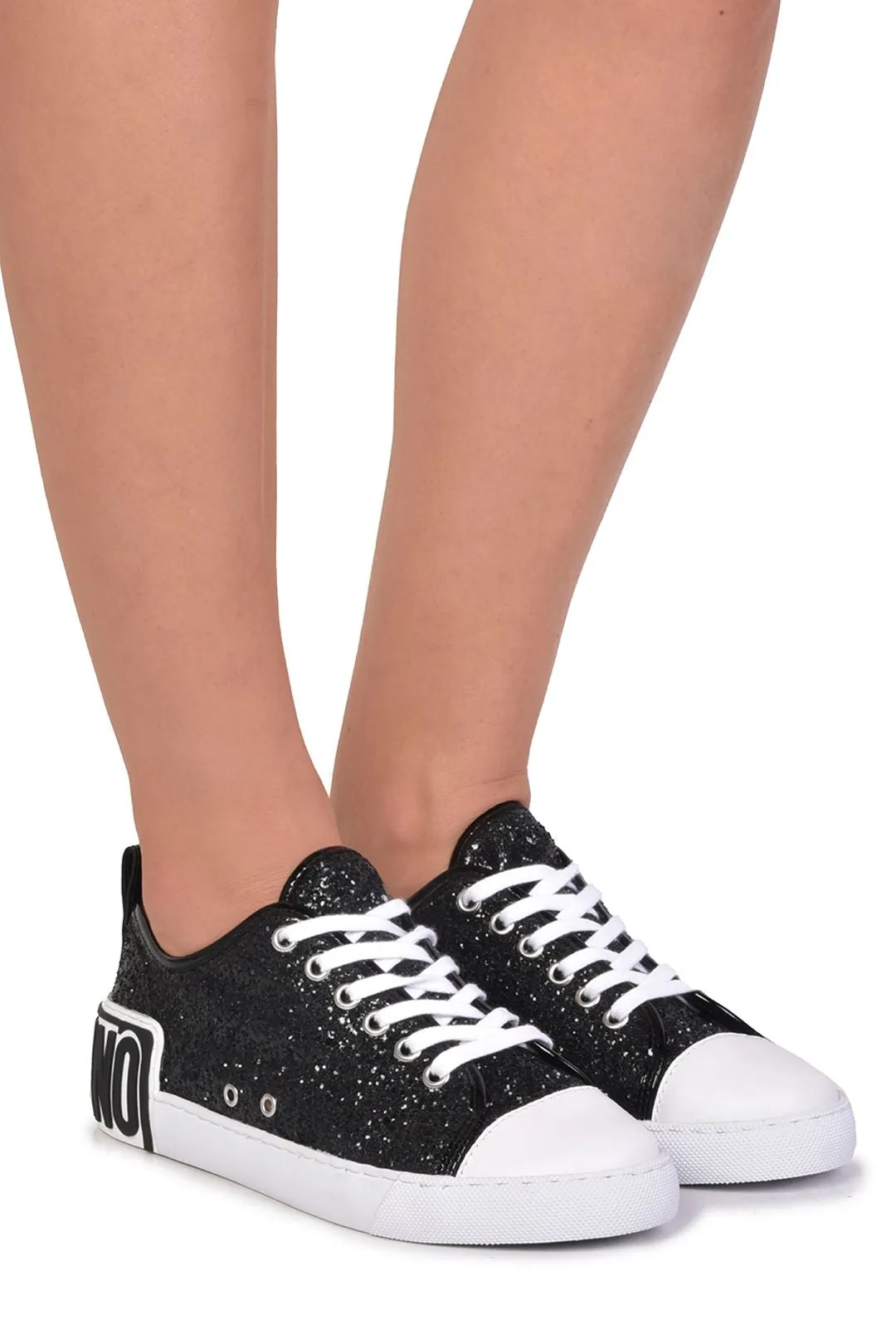 Moschino Logo-Patch Glitter Detail Lace-Up Sneakers