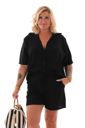 Tweedelig set crepe short zwart